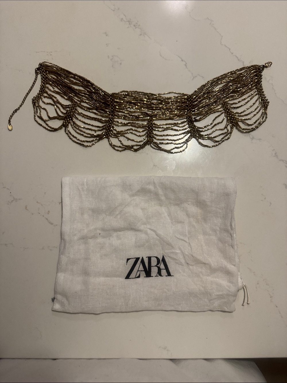 Zara Gold Draped Beaded Choker Necklace